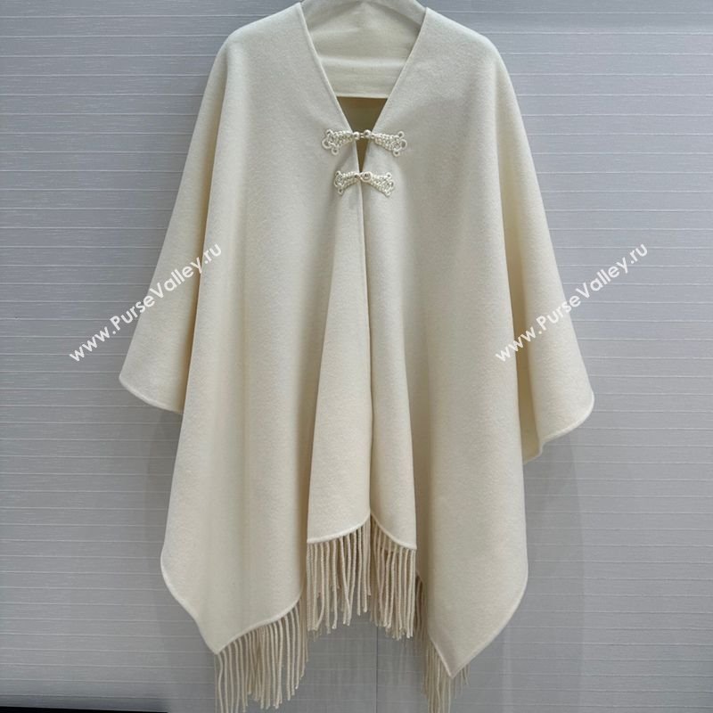 Dior Wool Cashmere Cape with Tassel 78x140cm White 2025 1015 (QI-251015068)