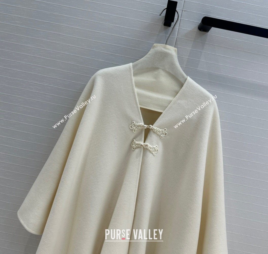 Dior Wool Cashmere Cape with Tassel 78x140cm White 2025 1015 (QI-251015068)