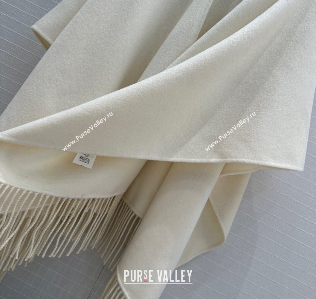 Dior Wool Cashmere Cape with Tassel 78x140cm White 2025 1015 (QI-251015068)