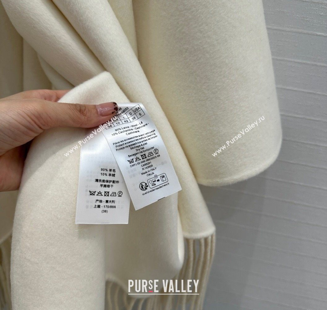 Dior Wool Cashmere Cape with Tassel 78x140cm White 2025 1015 (QI-251015068)