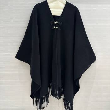 Dior Wool Cashmere Cape with Tassel 78x140cm Black 2025 1015 (QI-251015069)