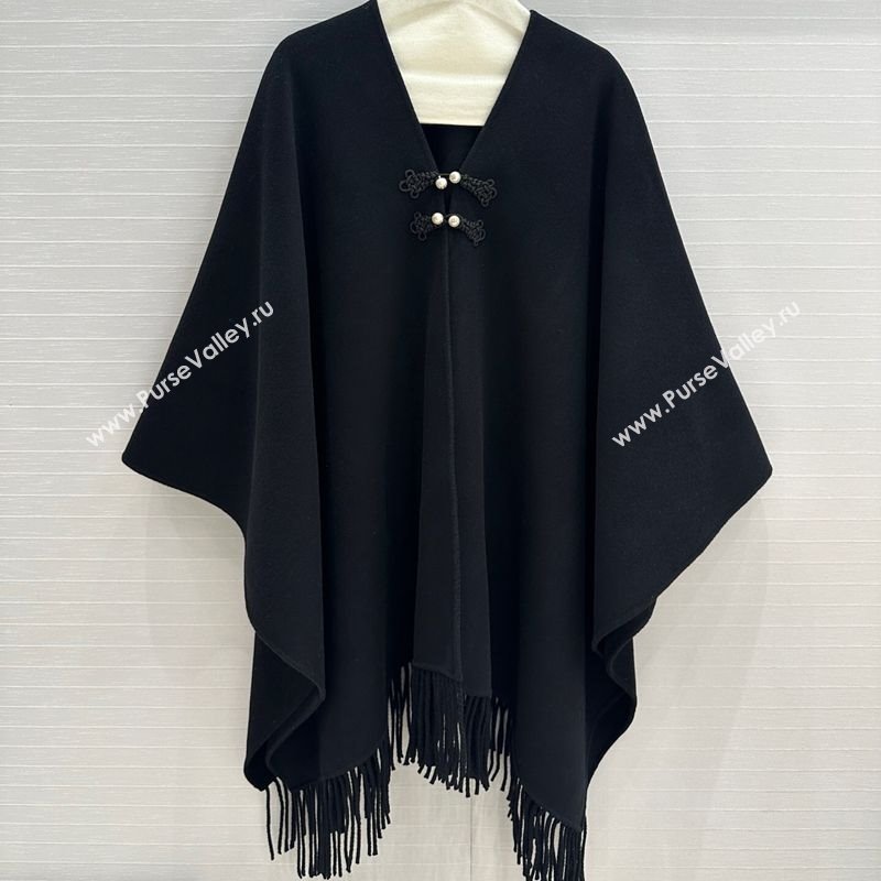 Dior Wool Cashmere Cape with Tassel 78x140cm Black 2025 1015 (QI-251015069)
