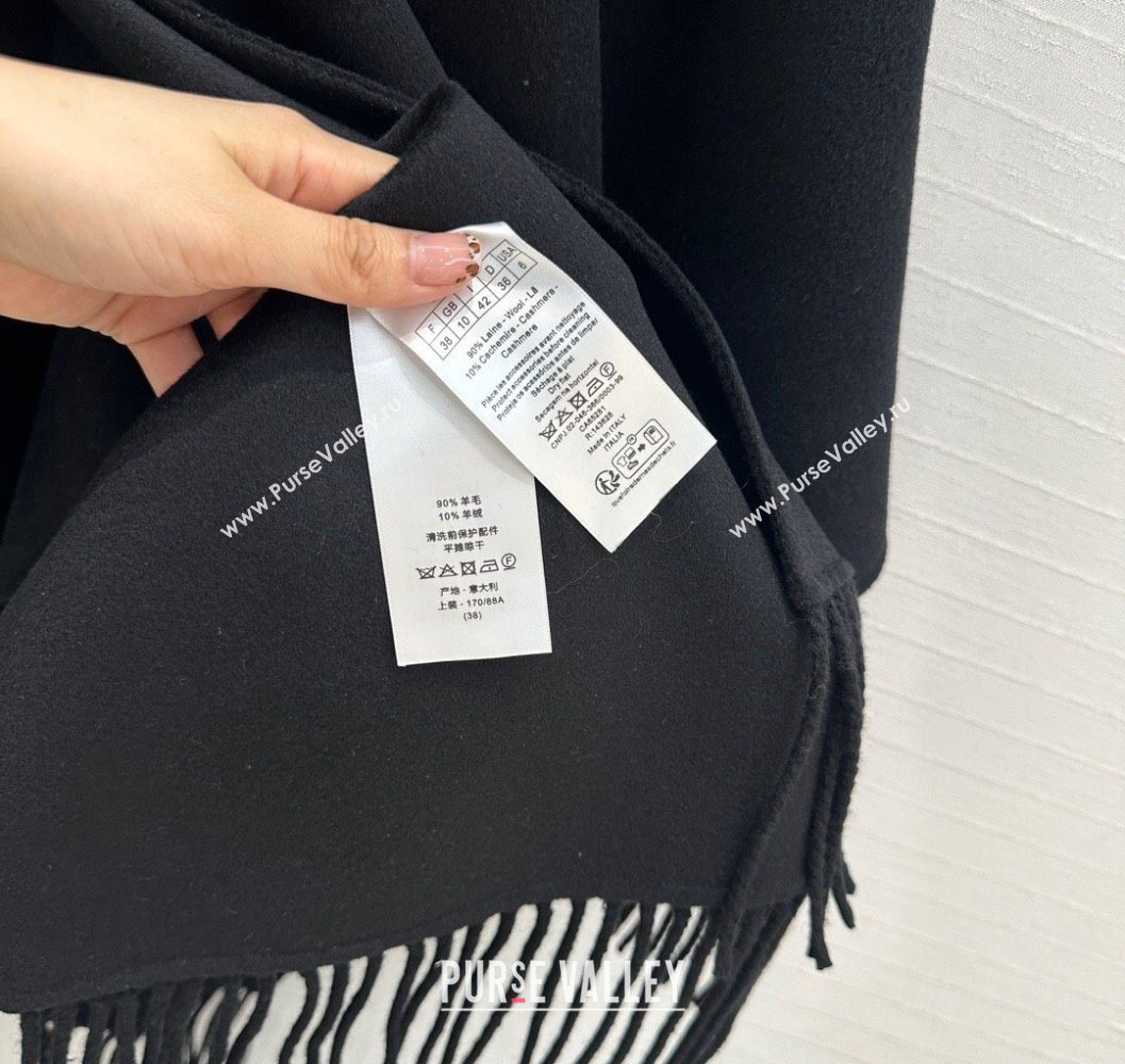 Dior Wool Cashmere Cape with Tassel 78x140cm Black 2025 1015 (QI-251015069)