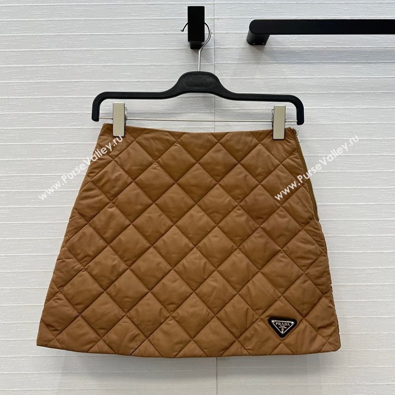 Prada Quilted Cotton Mini Skirt Brown 2025 PR101503 (QI-251015063)