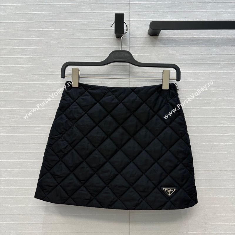 Prada Quilted Cotton Mini Skirt Black 2025 PR101503 (QI-251015064)