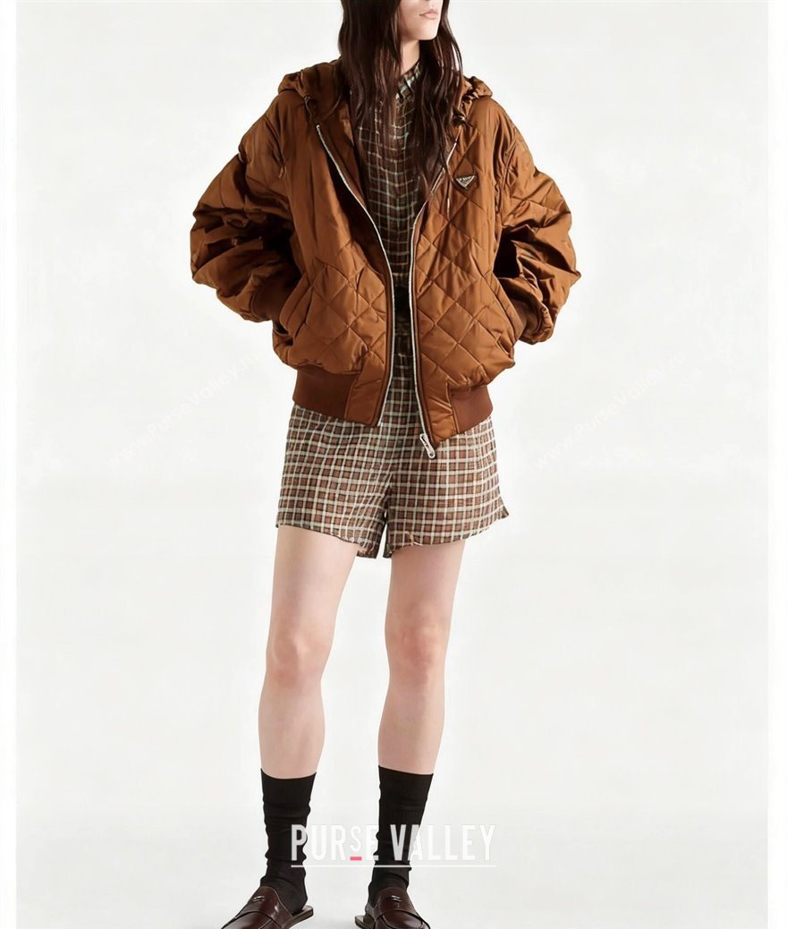 Prada Quilted Cotton Jacket Brown 2025 PR101503 (QI-251015061)