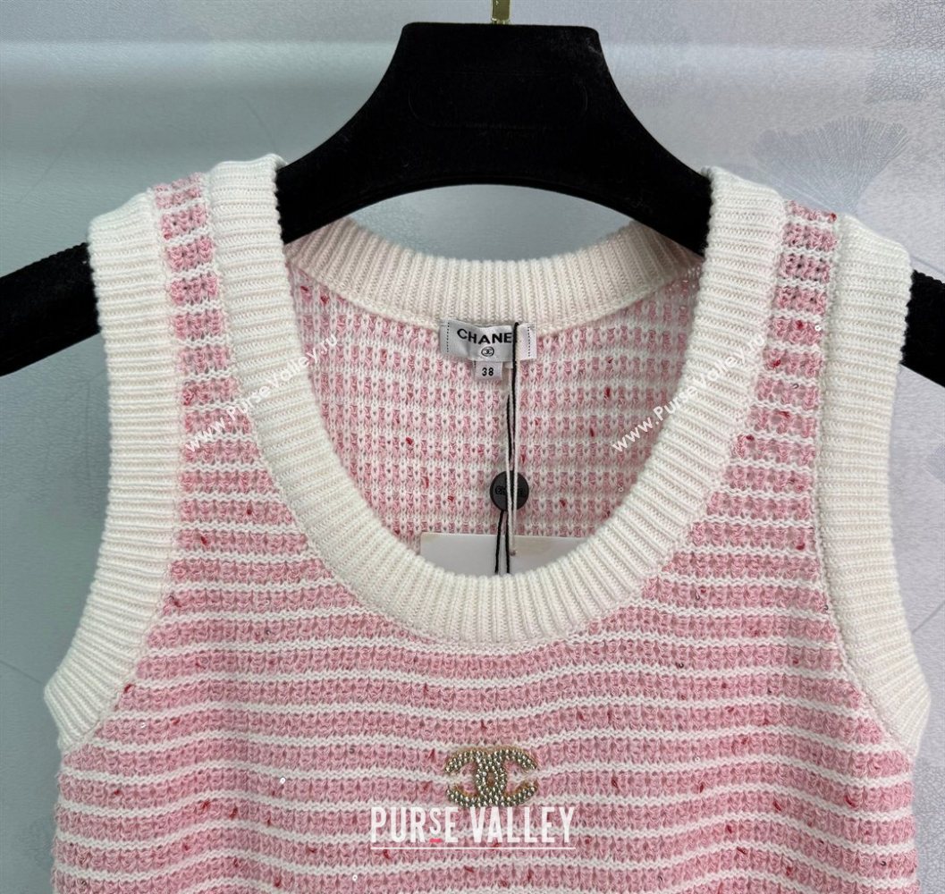 Chanel Wool Knit Vest Pink/White 2025 CH101508 (QI-251015053)