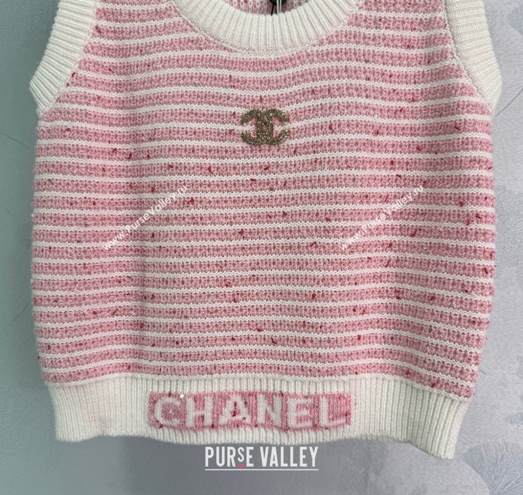 Chanel Wool Knit Vest Pink/White 2025 CH101508 (QI-251015053)