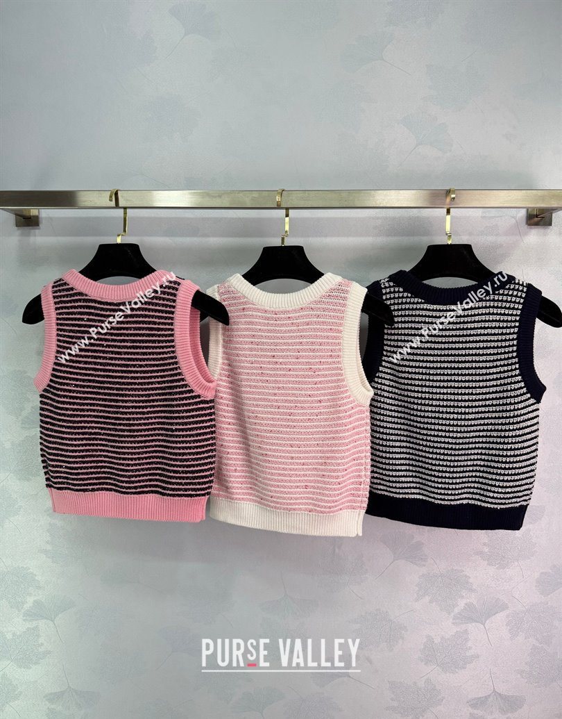 Chanel Wool Knit Vest Pink/White 2025 CH101508 (QI-251015053)