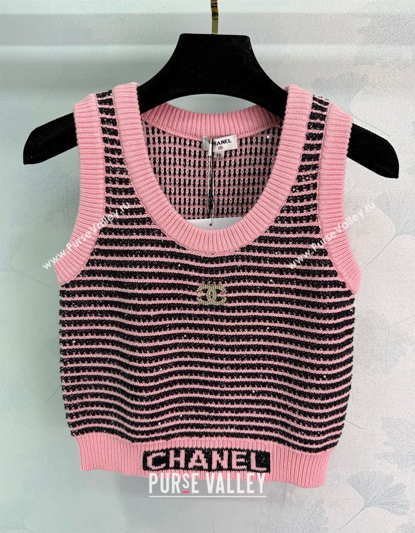 Chanel Wool Knit Vest Pink/Black 2025 CH101508 (QI-251015054)