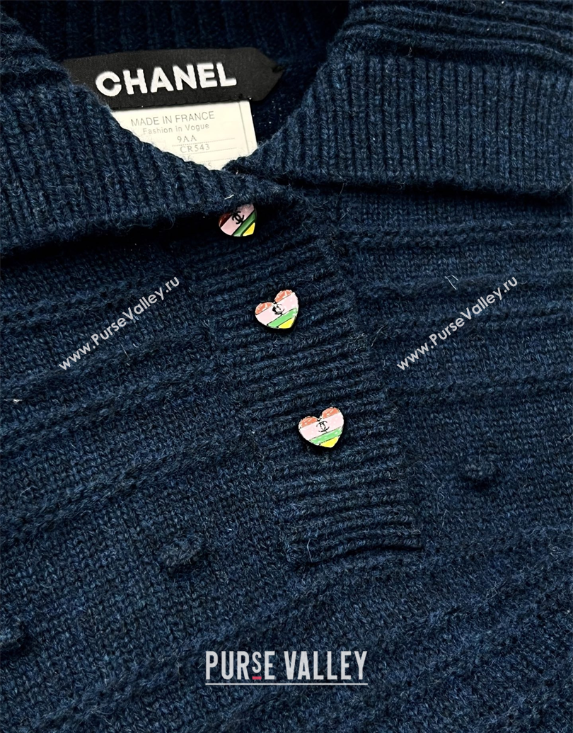 Chanel Wool Blend Polo Sweater with Tassel Blue 2025 1015 (QI-251015051)