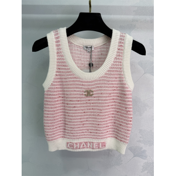 Chanel Wool Knit Vest Pink/White 2025 CH101508 (QI-251015053)