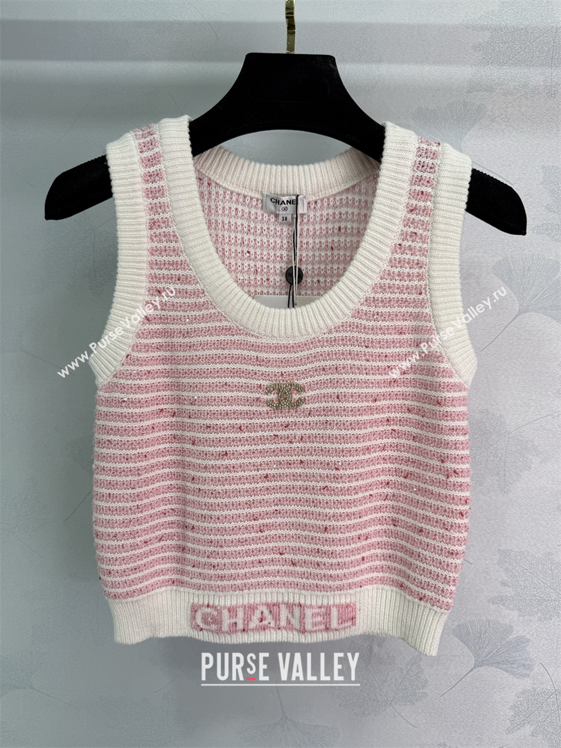 Chanel Wool Knit Vest Pink/White 2025 CH101508 (QI-251015053)
