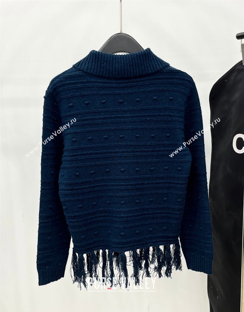 Chanel Wool Blend Polo Sweater with Tassel Blue 2025 1015 (QI-251015051)