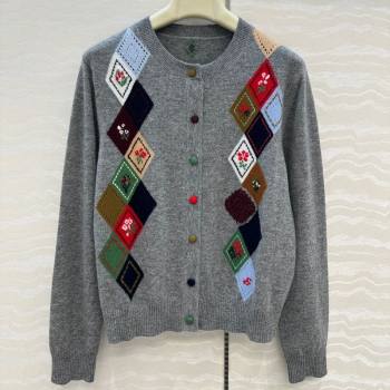 Ermanno Scervino Wool Cardigan with Embroidery Light Grey 2025 (QI-251015074)