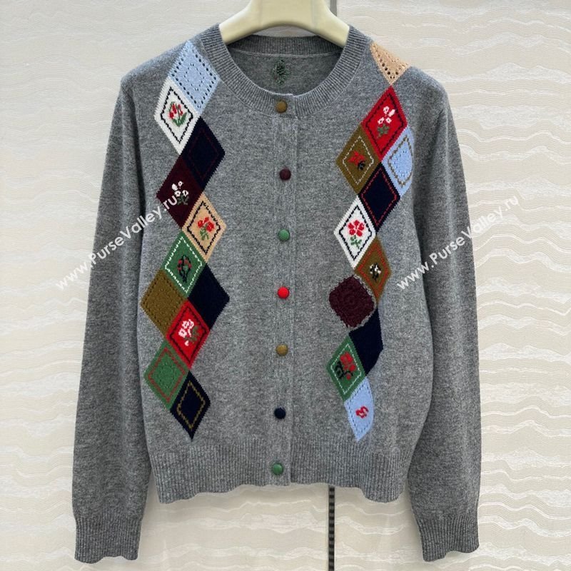 Ermanno Scervino Wool Cardigan with Embroidery Light Grey 2025 (QI-251015074)