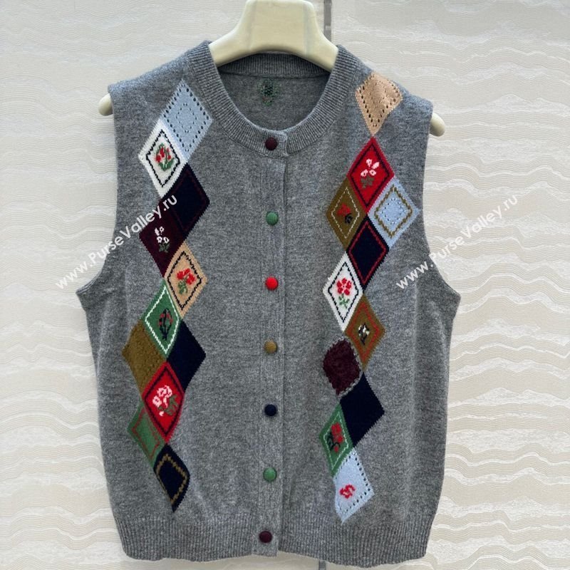 Ermanno Scervino Wool Cashmere Vest with Embroidery Grey 2025 (QI-251015073)