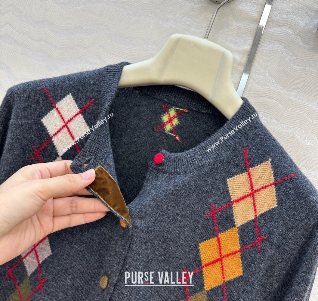 Ermanno Scervino Wool Cashmere Cardigan with Embroidery Dark Grey 2025 (QI-251015075)