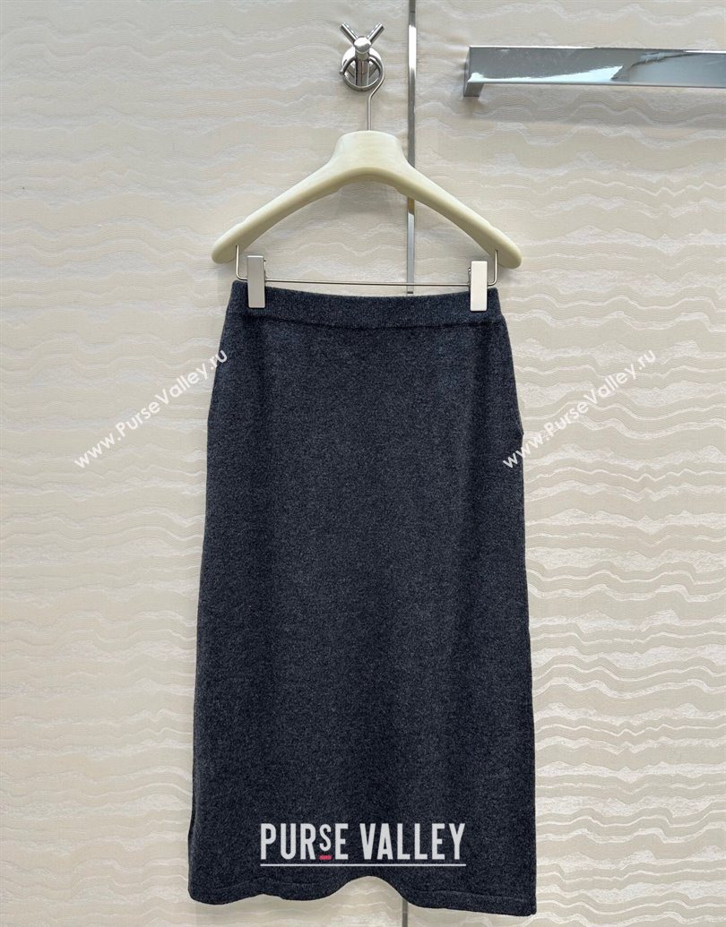 Ermanno Scervino Wool Cashmere Skirt with Embroidery Grey 2025 (QI-251015077)