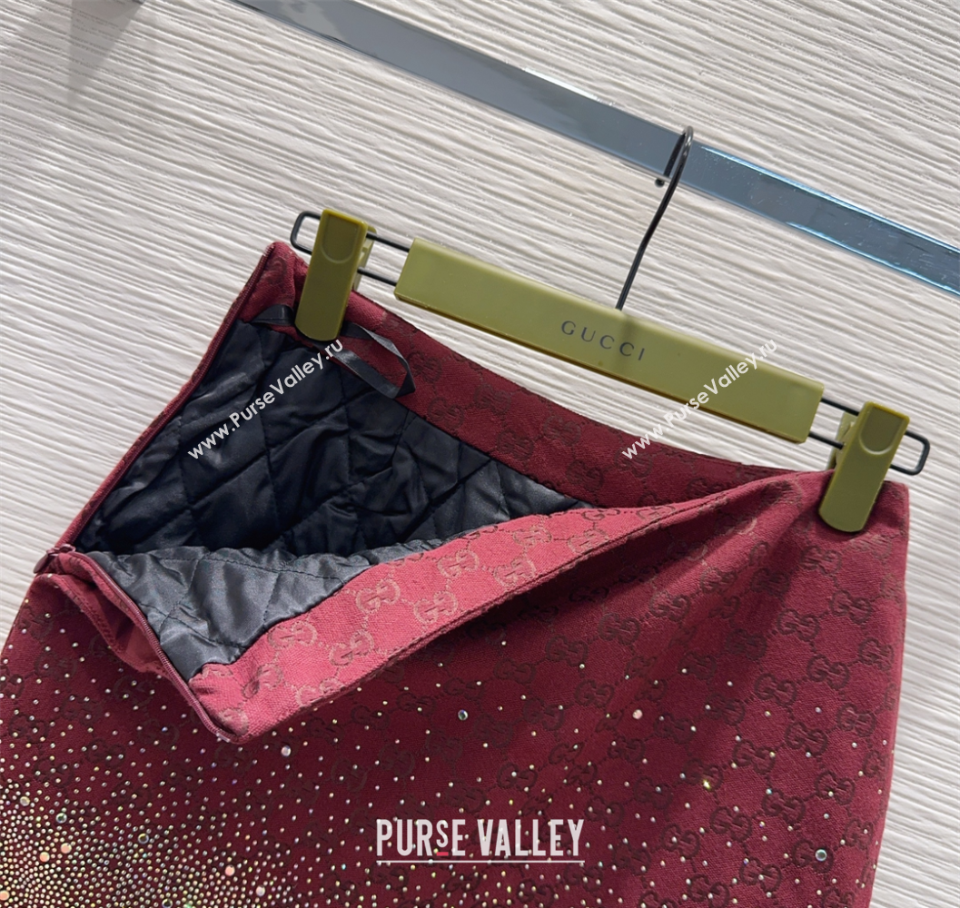 Gucci GG and Cotton Padded Mini Skirt with Strass Red 2025 1015 (QI-251015106)