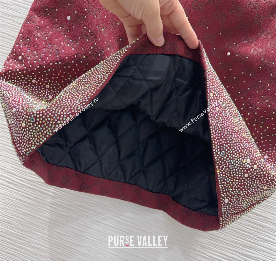 Gucci GG and Cotton Padded Mini Skirt with Strass Red 2025 1015 (QI-251015106)