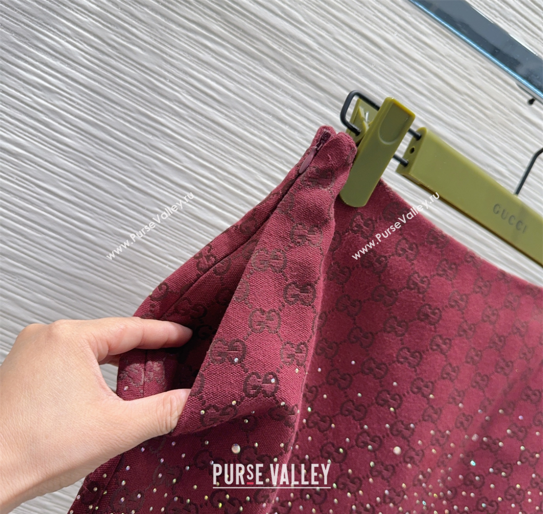 Gucci GG and Cotton Padded Mini Skirt with Strass Red 2025 1015 (QI-251015106)