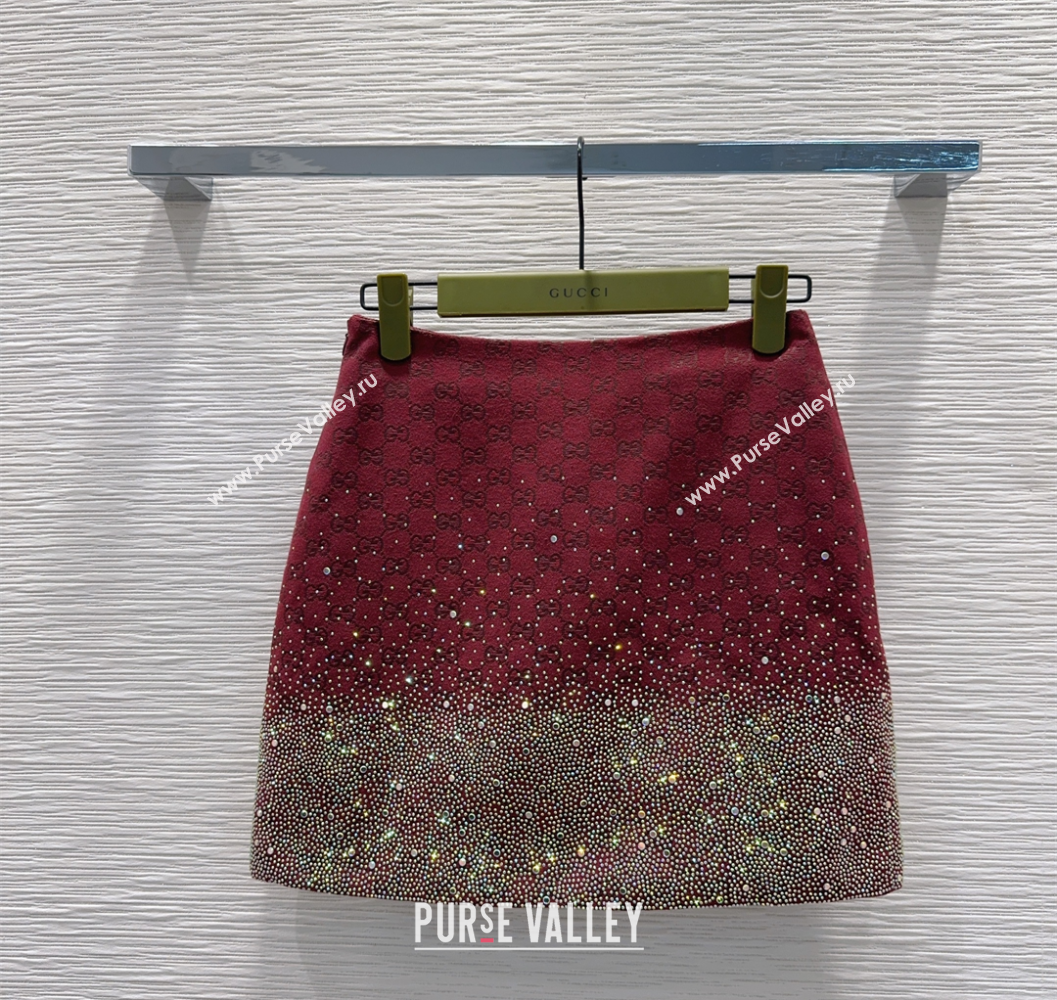 Gucci GG and Cotton Padded Mini Skirt with Strass Red 2025 1015 (QI-251015106)
