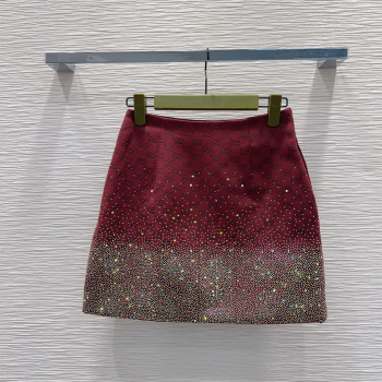 Gucci GG and Cotton Padded Mini Skirt with Strass Red 2025 1015 (QI-251015106)