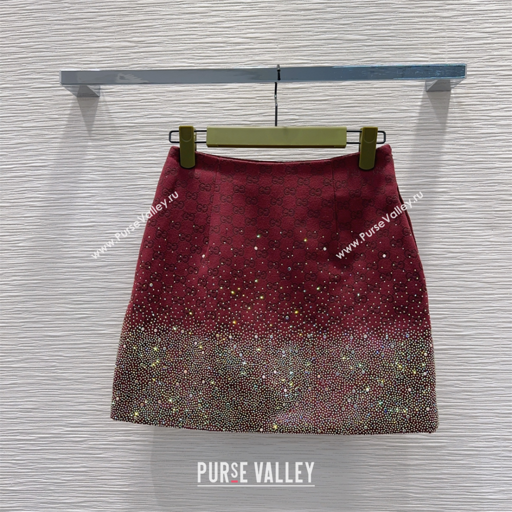 Gucci GG and Cotton Padded Mini Skirt with Strass Red 2025 1015 (QI-251015106)