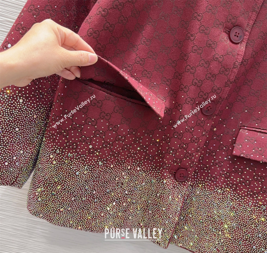 Gucci GG and Cotton Padded Jacket with Strass Red 2025 1015 (QI-251015108)