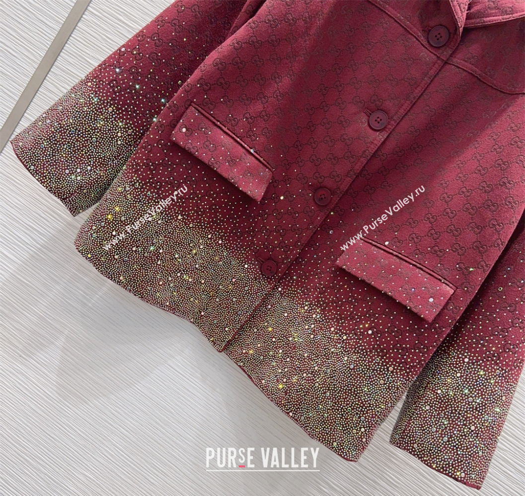 Gucci GG and Cotton Padded Jacket with Strass Red 2025 1015 (QI-251015108)