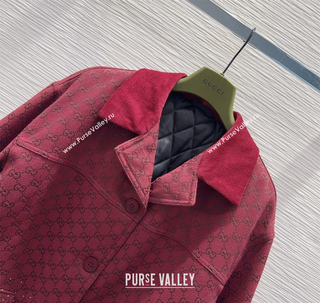 Gucci GG and Cotton Padded Jacket with Strass Red 2025 1015 (QI-251015108)