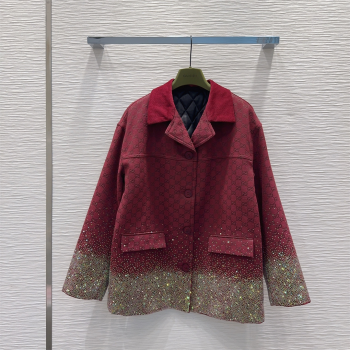 Gucci GG and Cotton Padded Jacket with Strass Red 2025 1015 (QI-251015108)