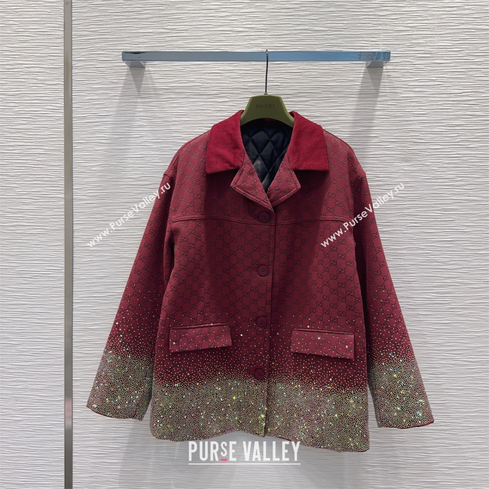Gucci GG and Cotton Padded Jacket with Strass Red 2025 1015 (QI-251015108)