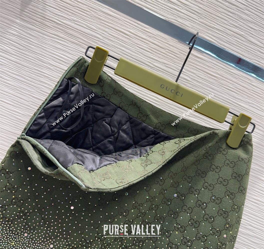 Gucci GG and Cotton Padded Mini Skirt with Strass Green 2025 1015 (QI-251015107)