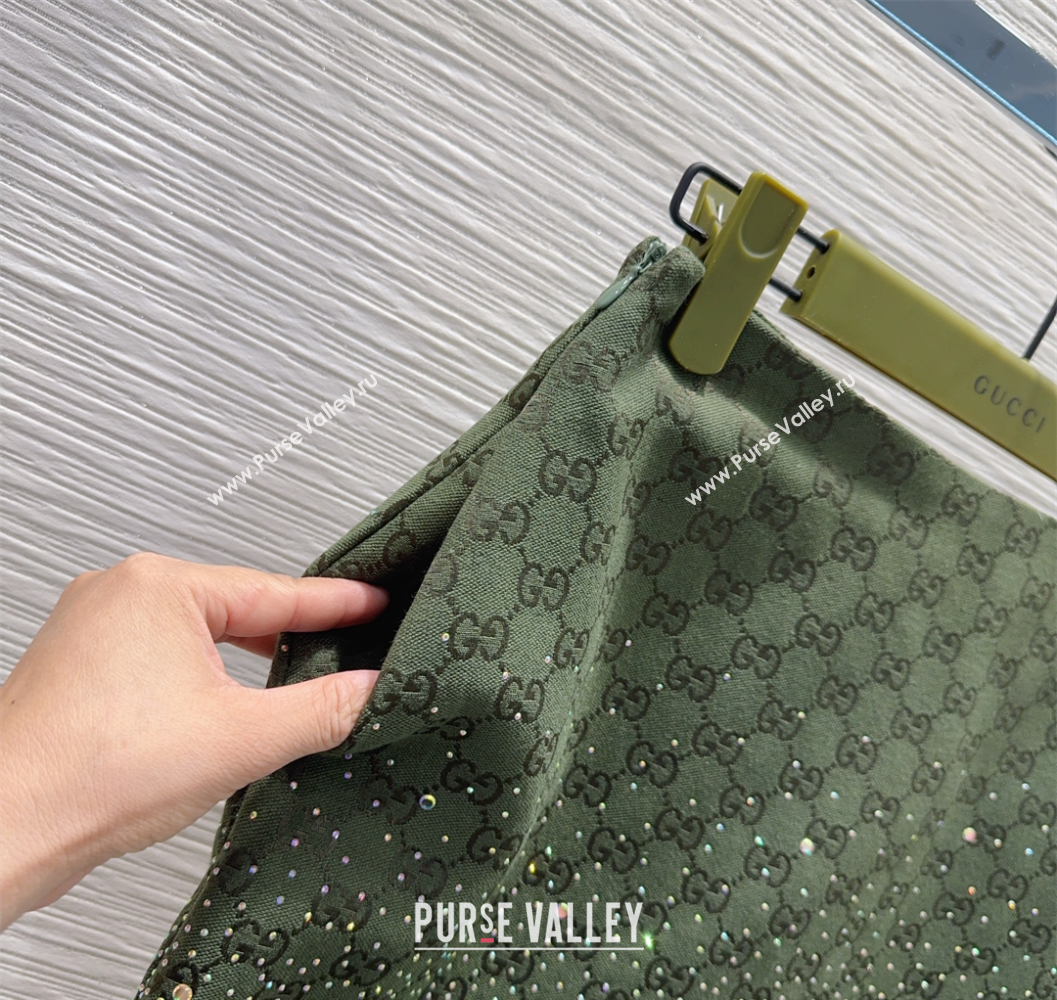 Gucci GG and Cotton Padded Mini Skirt with Strass Green 2025 1015 (QI-251015107)