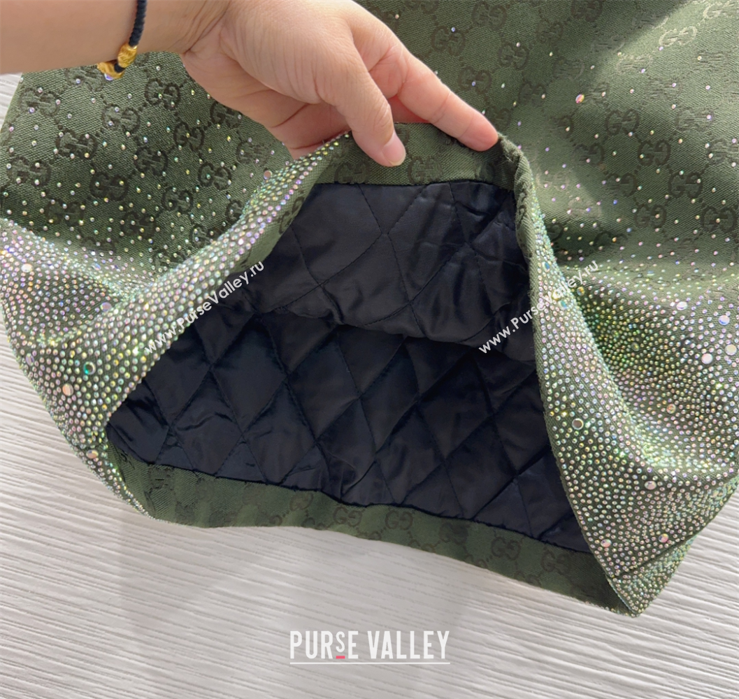 Gucci GG and Cotton Padded Mini Skirt with Strass Green 2025 1015 (QI-251015107)