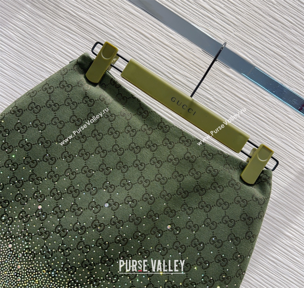 Gucci GG and Cotton Padded Mini Skirt with Strass Green 2025 1015 (QI-251015107)