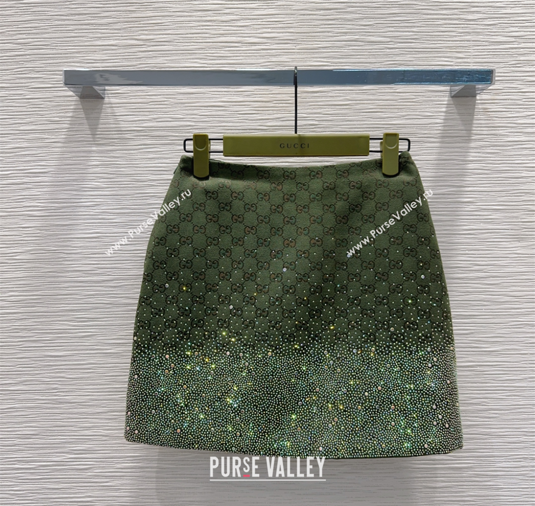 Gucci GG and Cotton Padded Mini Skirt with Strass Green 2025 1015 (QI-251015107)