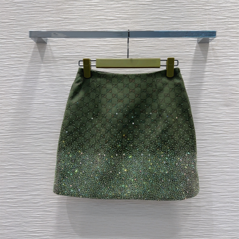 Gucci GG and Cotton Padded Mini Skirt with Strass Green 2025 1015 (QI-251015107)