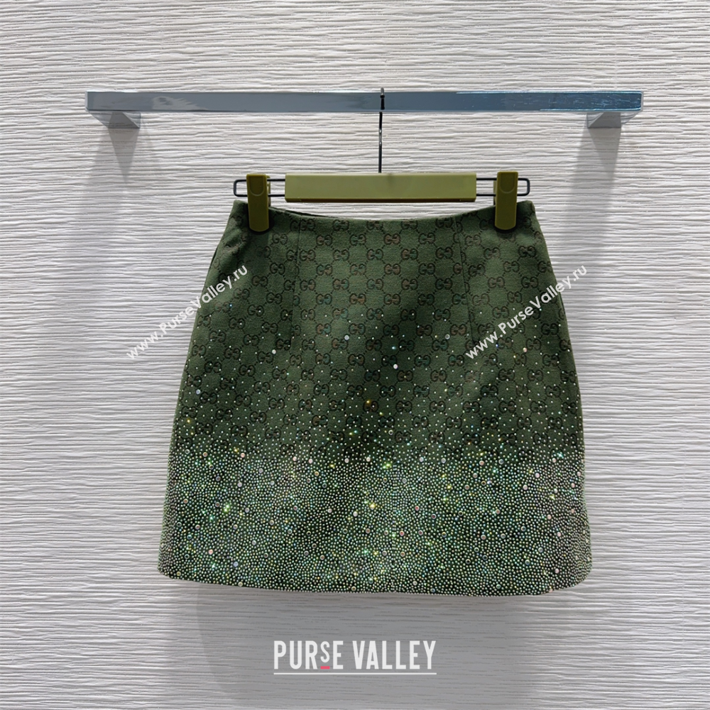 Gucci GG and Cotton Padded Mini Skirt with Strass Green 2025 1015 (QI-251015107)