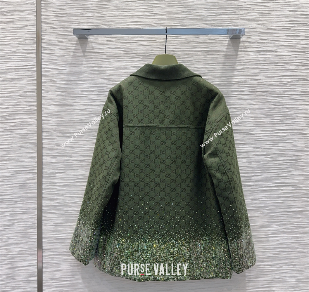 Gucci GG and Cotton Padded Jacket with Strass Green 2025 1015 (QI-251015109)