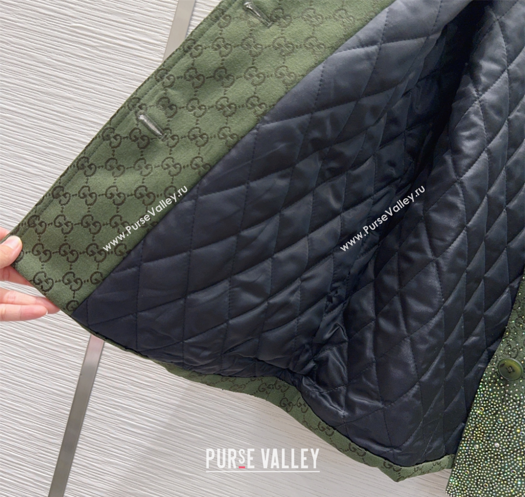 Gucci GG and Cotton Padded Jacket with Strass Green 2025 1015 (QI-251015109)