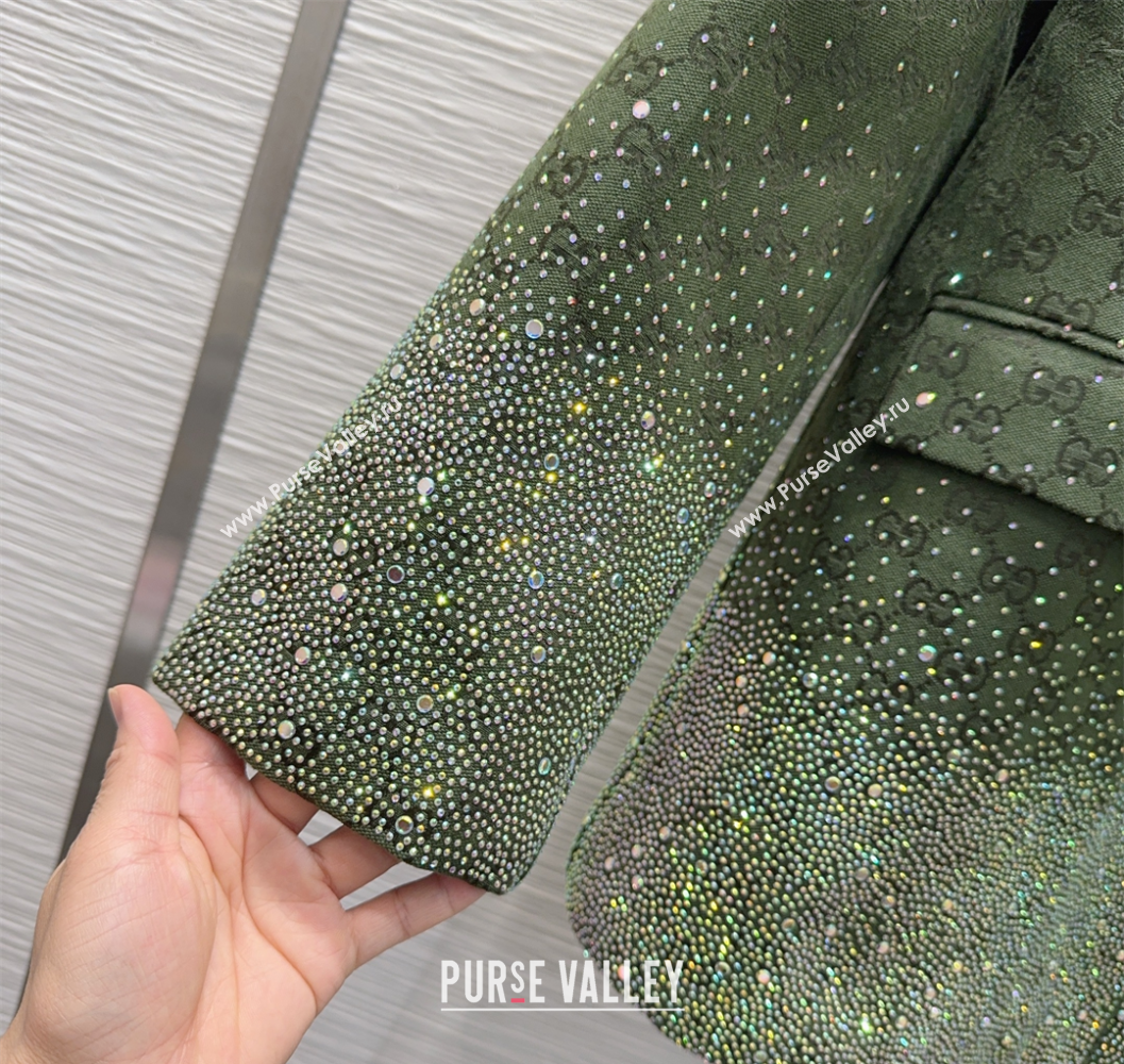 Gucci GG and Cotton Padded Jacket with Strass Green 2025 1015 (QI-251015109)