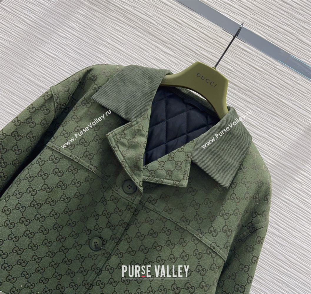 Gucci GG and Cotton Padded Jacket with Strass Green 2025 1015 (QI-251015109)