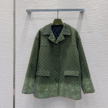 Gucci GG and Cotton Padded Jacket with Strass Green 2025 1015 (QI-251015109)