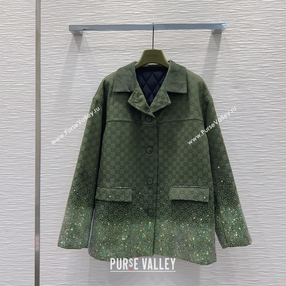 Gucci GG and Cotton Padded Jacket with Strass Green 2025 1015 (QI-251015109)