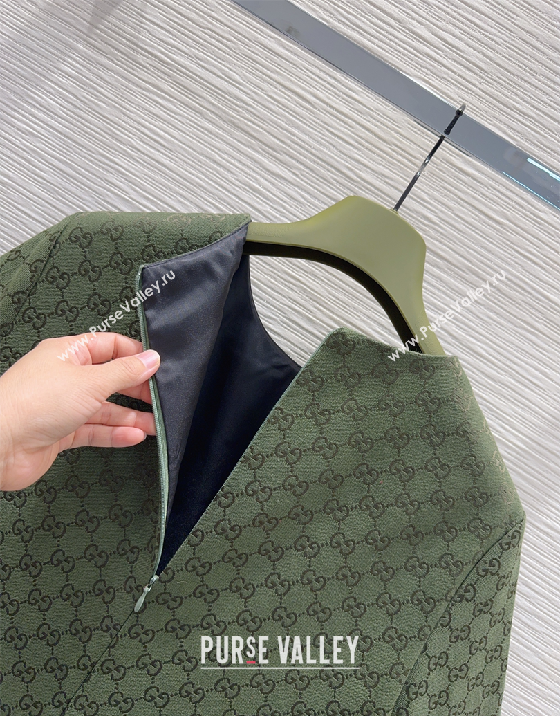 Gucci GG and Cotton Padded Dress with Strass Green 2025 1015 (QI-251015110)