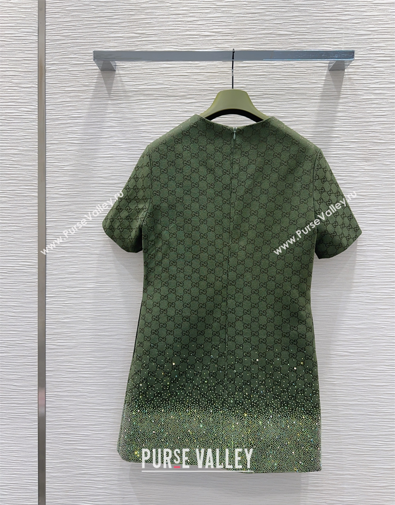 Gucci GG and Cotton Padded Dress with Strass Green 2025 1015 (QI-251015110)