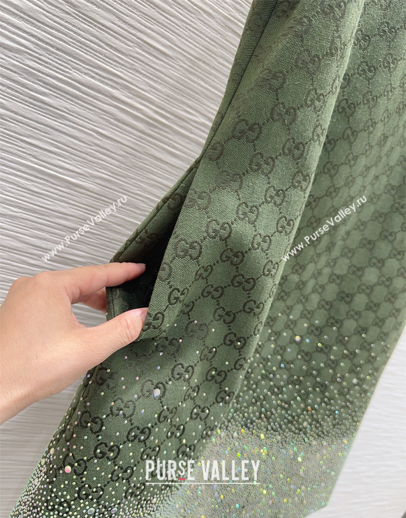 Gucci GG and Cotton Padded Dress with Strass Green 2025 1015 (QI-251015110)